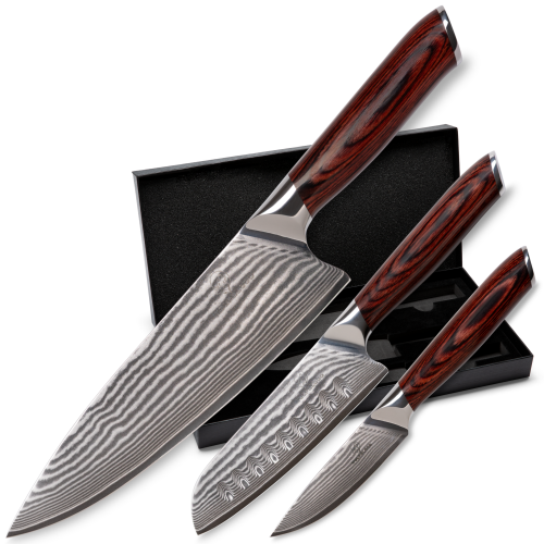Set 3A (Chef Knife XL + Santoku Knife L + Paring Knife S ) - Wolfblood RED
